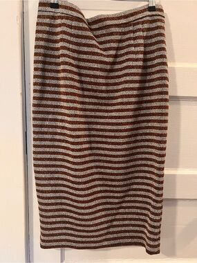 Smythe Horizontal Striped Pencil Skirt in Brown and Silver